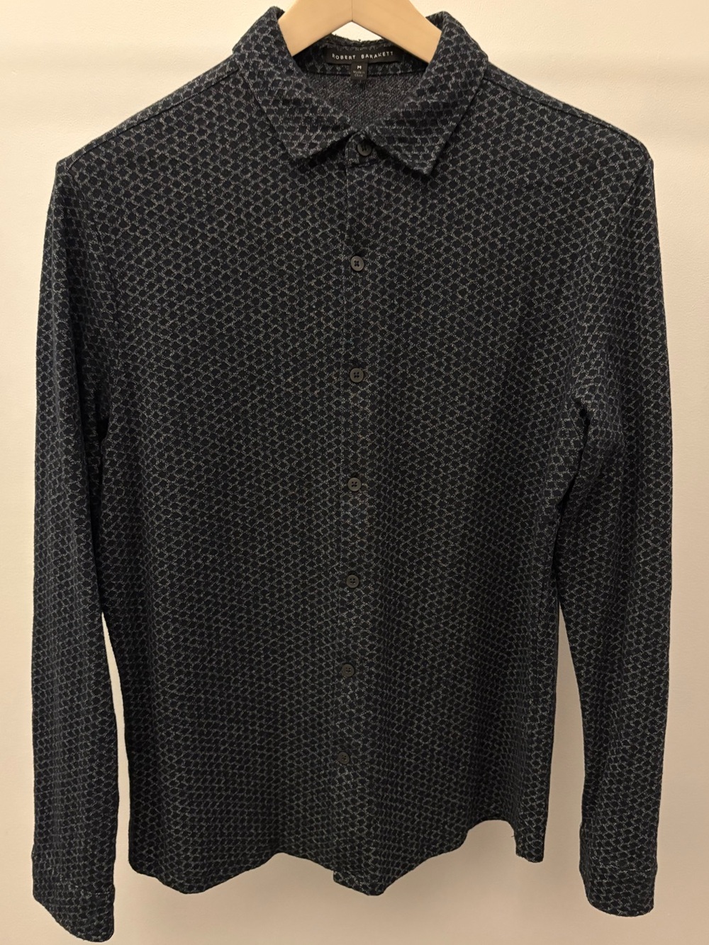 Robert Barakett Casual Button Up Shirt Woven Blue/Gray Diamond Design Medium